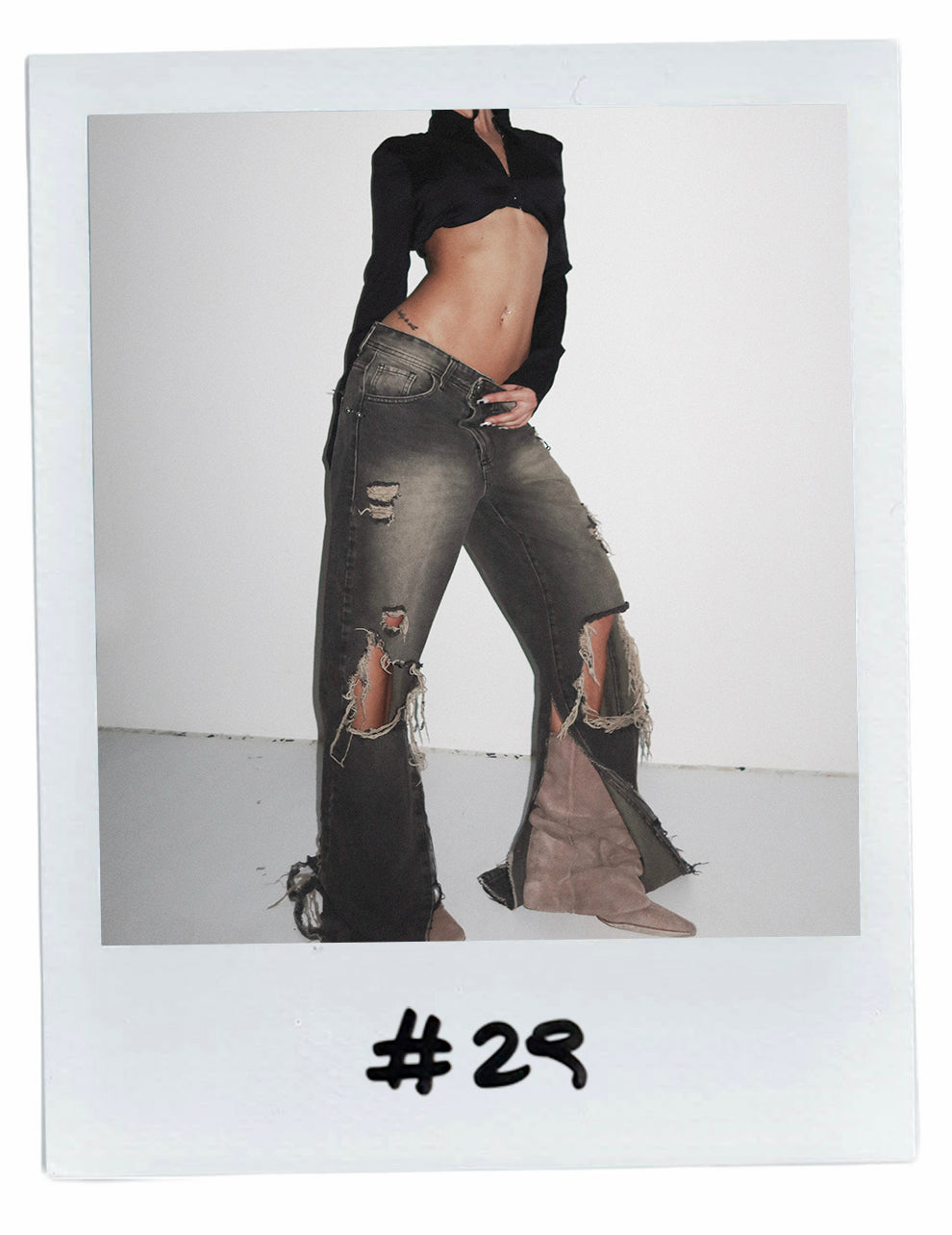 MARIA CHER DISTRESSED WASHED DENIM JEANS