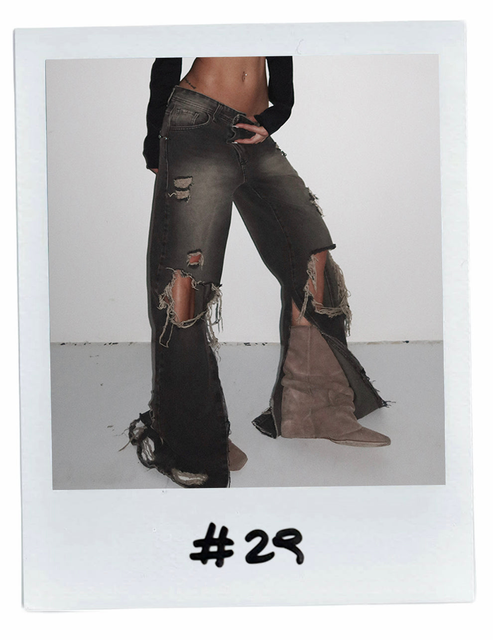 MARIA CHER DISTRESSED WASHED DENIM JEANS