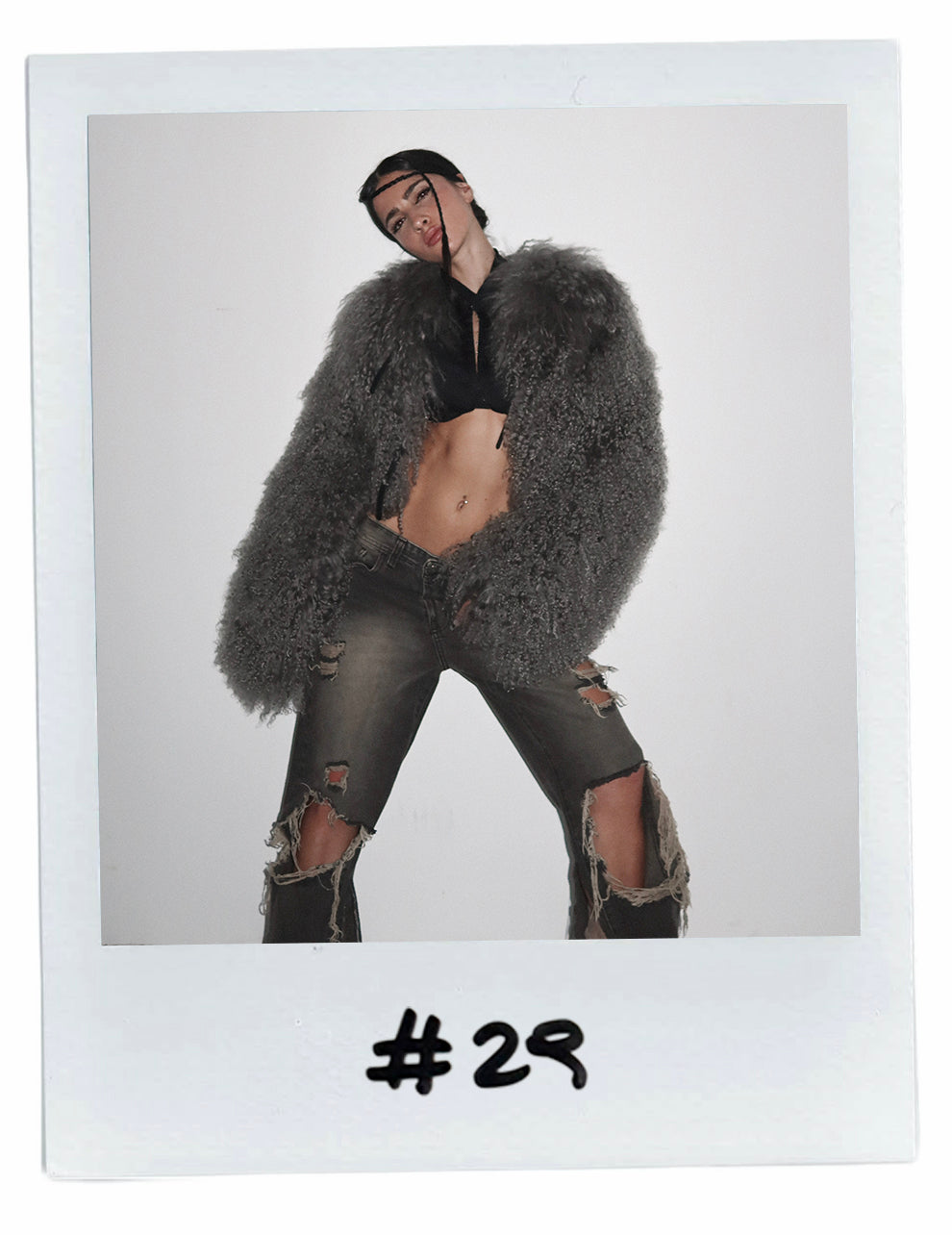 MARIA CHER DISTRESSED WASHED DENIM JEANS