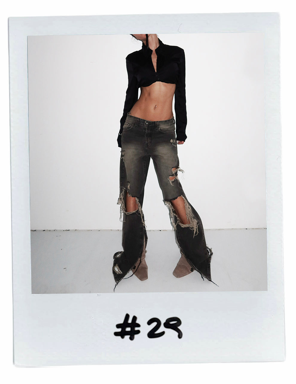 MARIA CHER DISTRESSED WASHED DENIM JEANS
