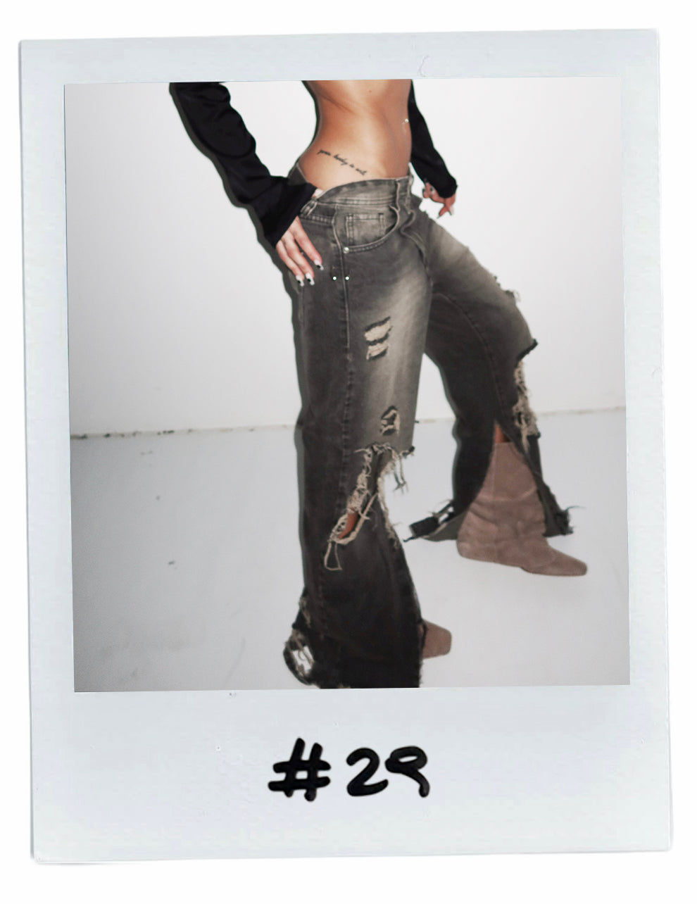 MARIA CHER DISTRESSED WASHED DENIM JEANS